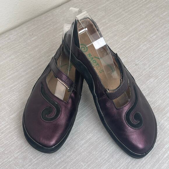NOAT Shoes - Naot Matai Mary Jane 37 EU Metallic Purple Leather Black Swirl Comfort Shoe US 6